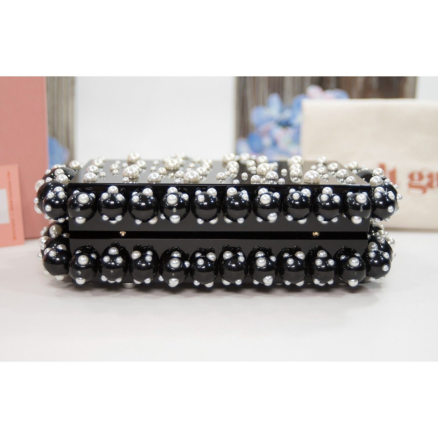 Cult Gaia Black Pearl Eos Bubble Acrylic Clutch Box Bag NWT