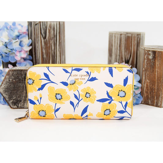 Kate Spade Morgan Sunshine Floral Cream Spencer Zip Around Lacey Wallet NWT