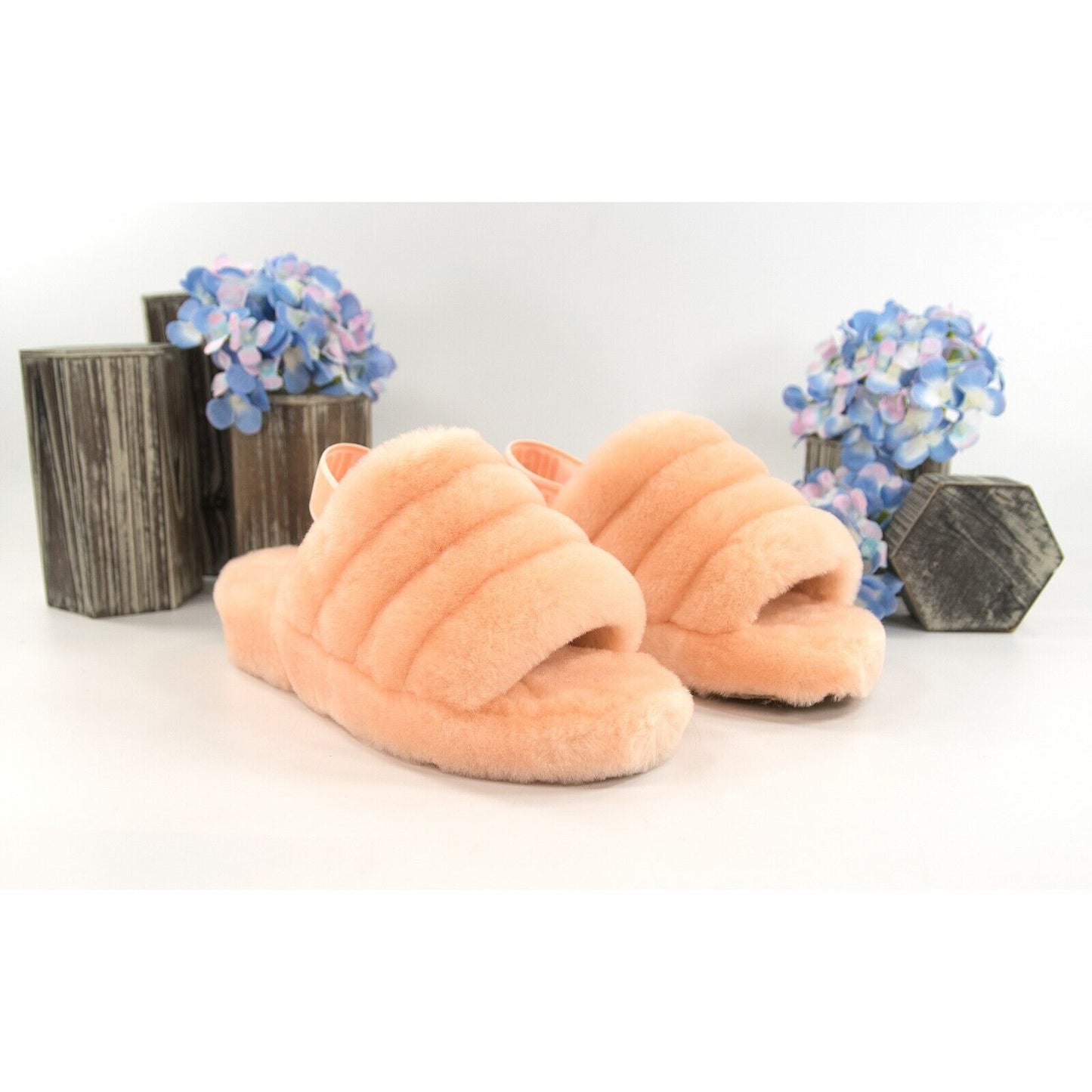 UGG Fluff Yea Peach Sheepskin Fur Slippers Slides Sandals Size 8 NIB