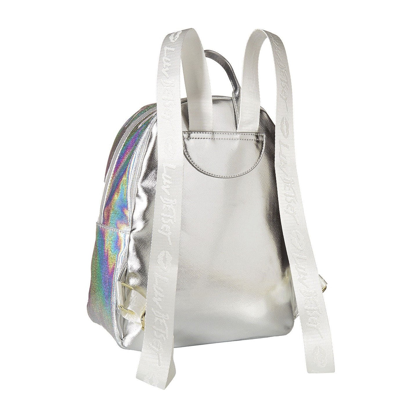 Betsey Johnson Mariss Rainbow Pride Iridescent Silver Metallic Backpack NWT