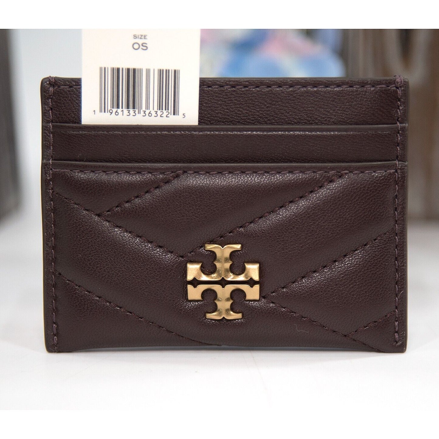 Tory Burch Tempranillo Leather Kira Quilted Logo Card Case Mini Wallet NWT