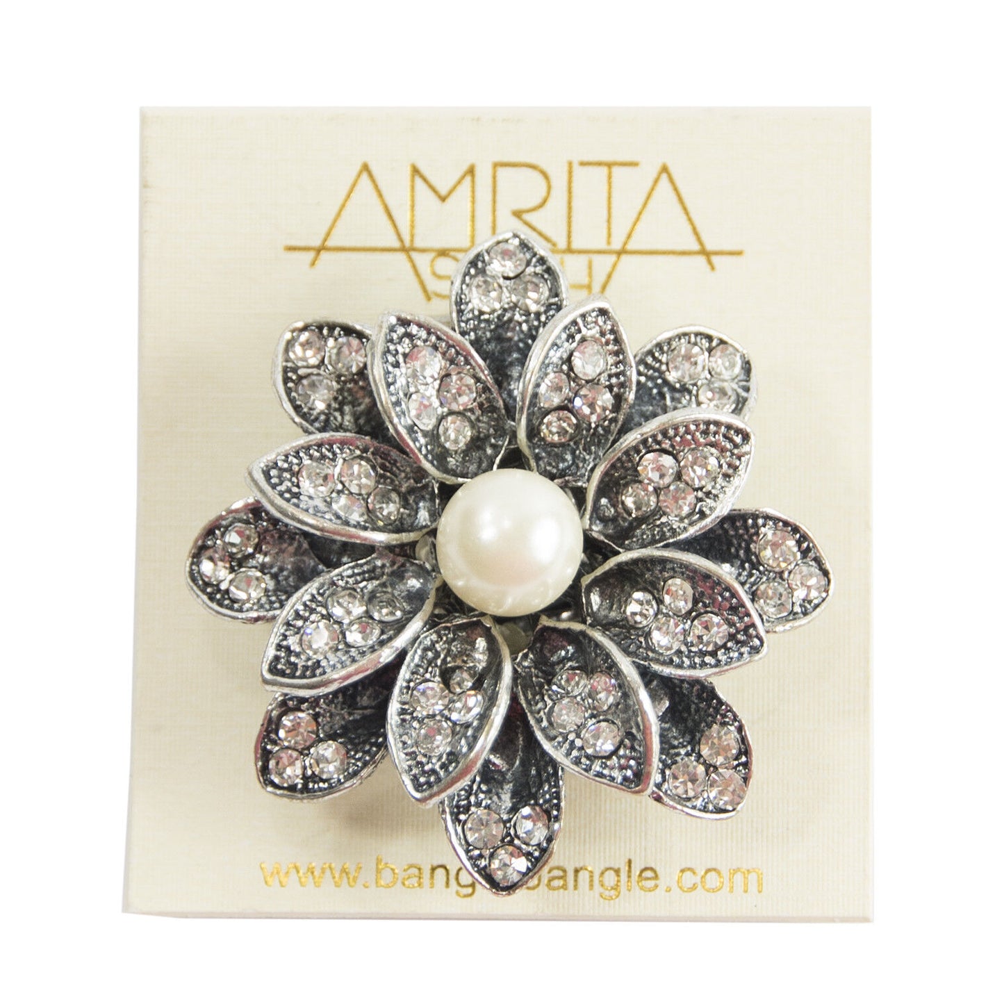 Amrita Singh Silver Crystal Enamel Leandra Stretch Cocktail Ring RC 118 NWT