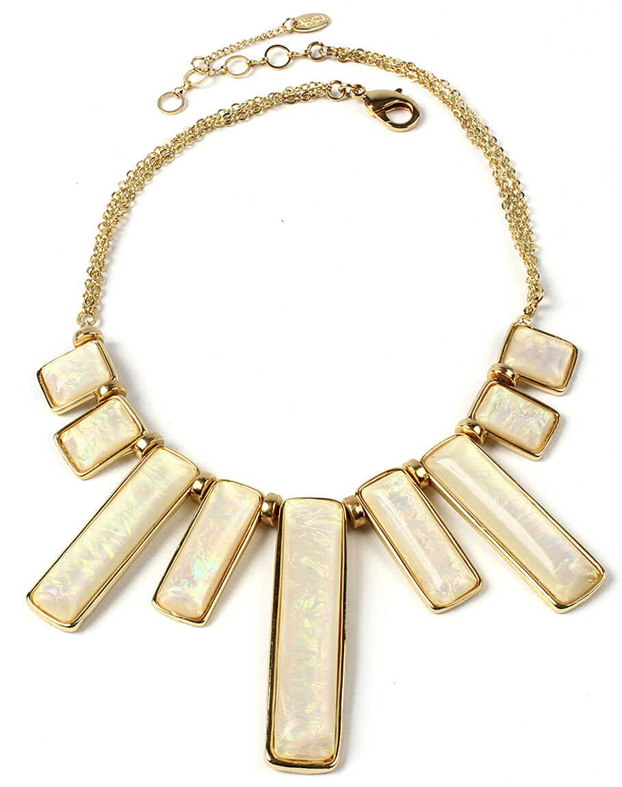 Amrita Singh Casey Gold Iridescent Moonstone Resin Bib Necklace NKC 1355 NWT