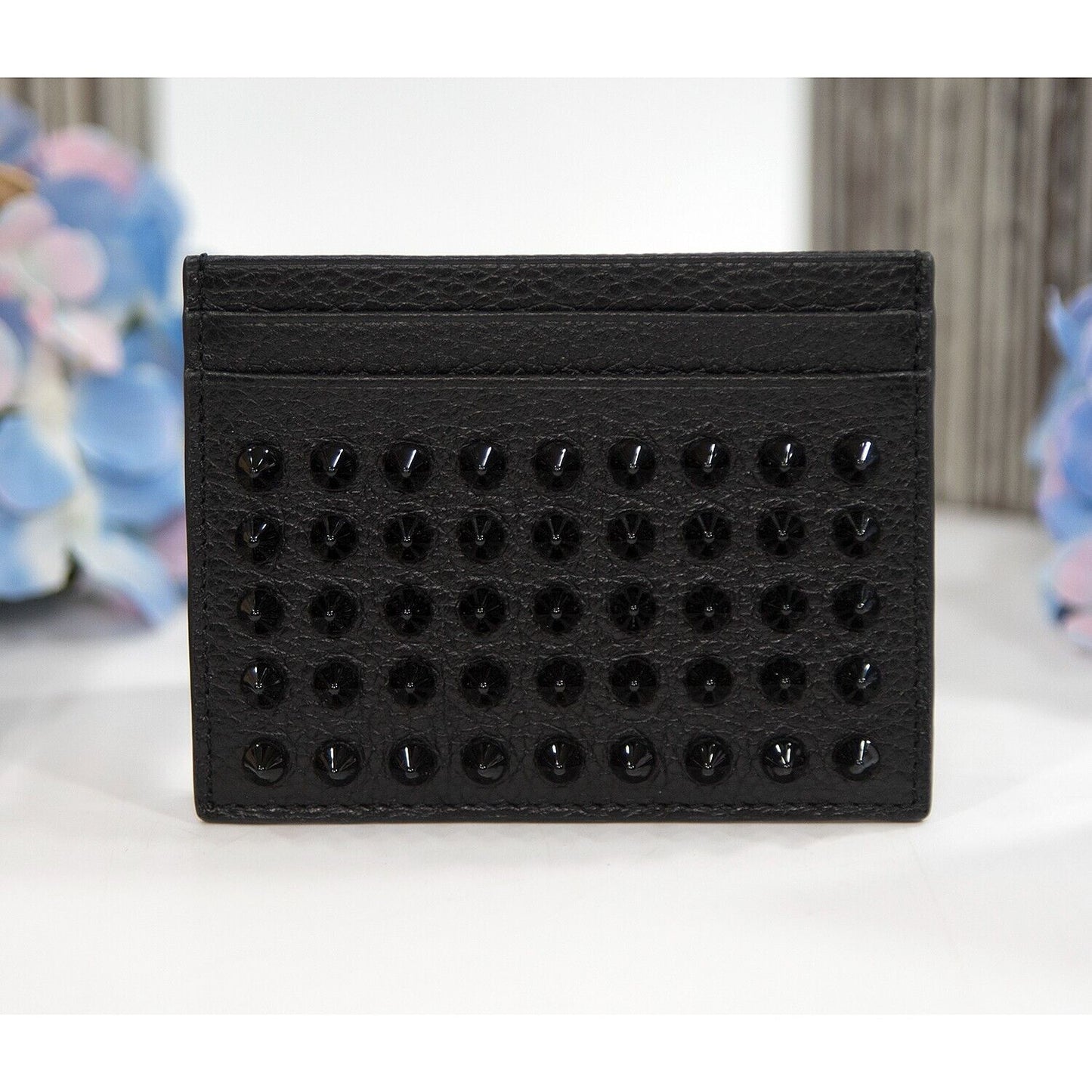 Christian Louboutin Kios Black Empire Stud Leather Card Case Wallet NWT