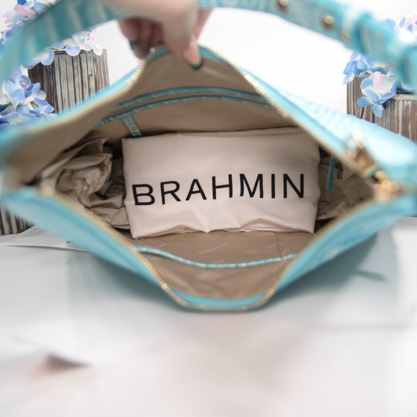 Brahmin Dusty Blue Melbourne Leather Tabitha Hobo Shoulder Bag NWT