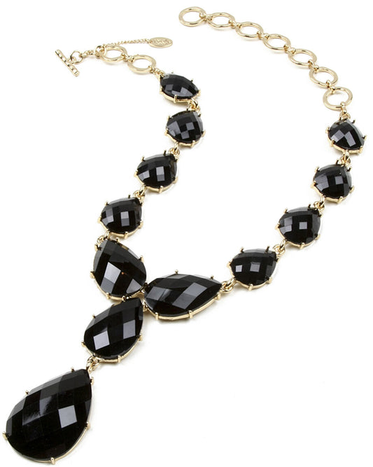 Amrita Singh Camella Gold Black Resin Teardrop Housewives Necklace NKC 1415 NWT