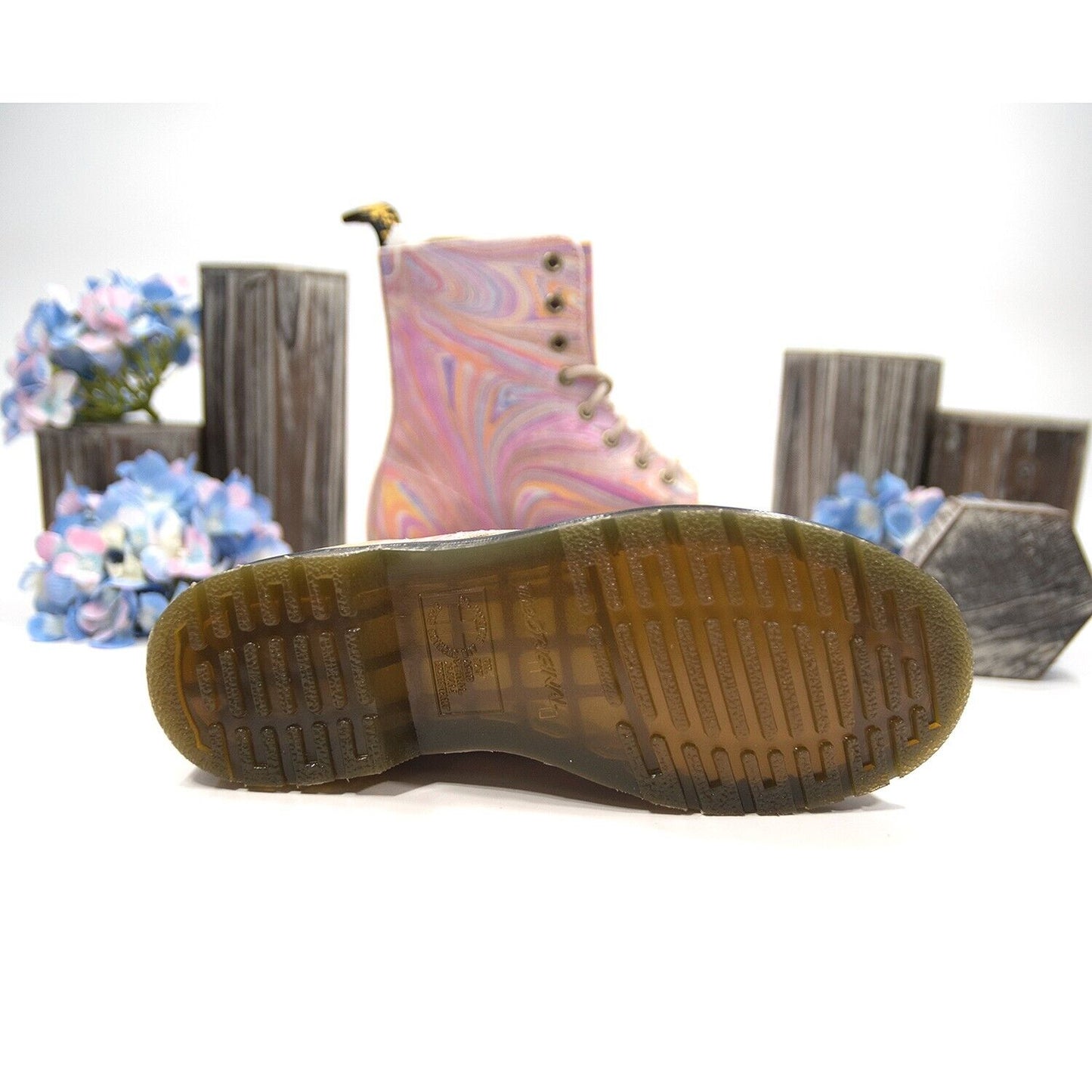 Dr. Martens 1460 Pascal Marbled Pink Orange Suede Lace Up Boots Size 7 NIB