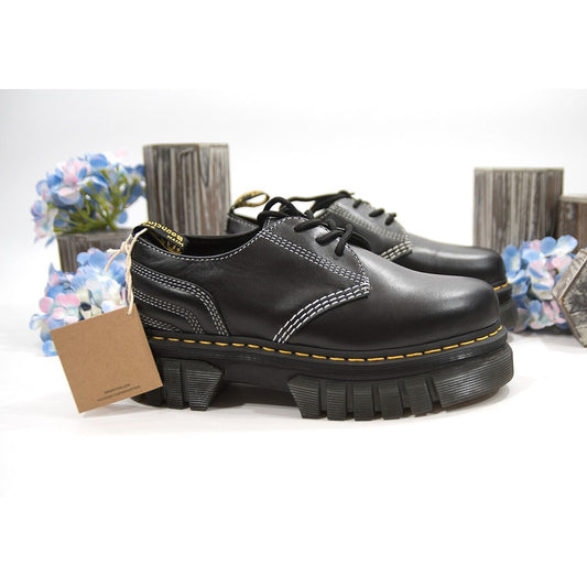 Dr. Martens Audrick Quilted Black Lux Nappa Leather Oxford Shoes Size 10 NIB