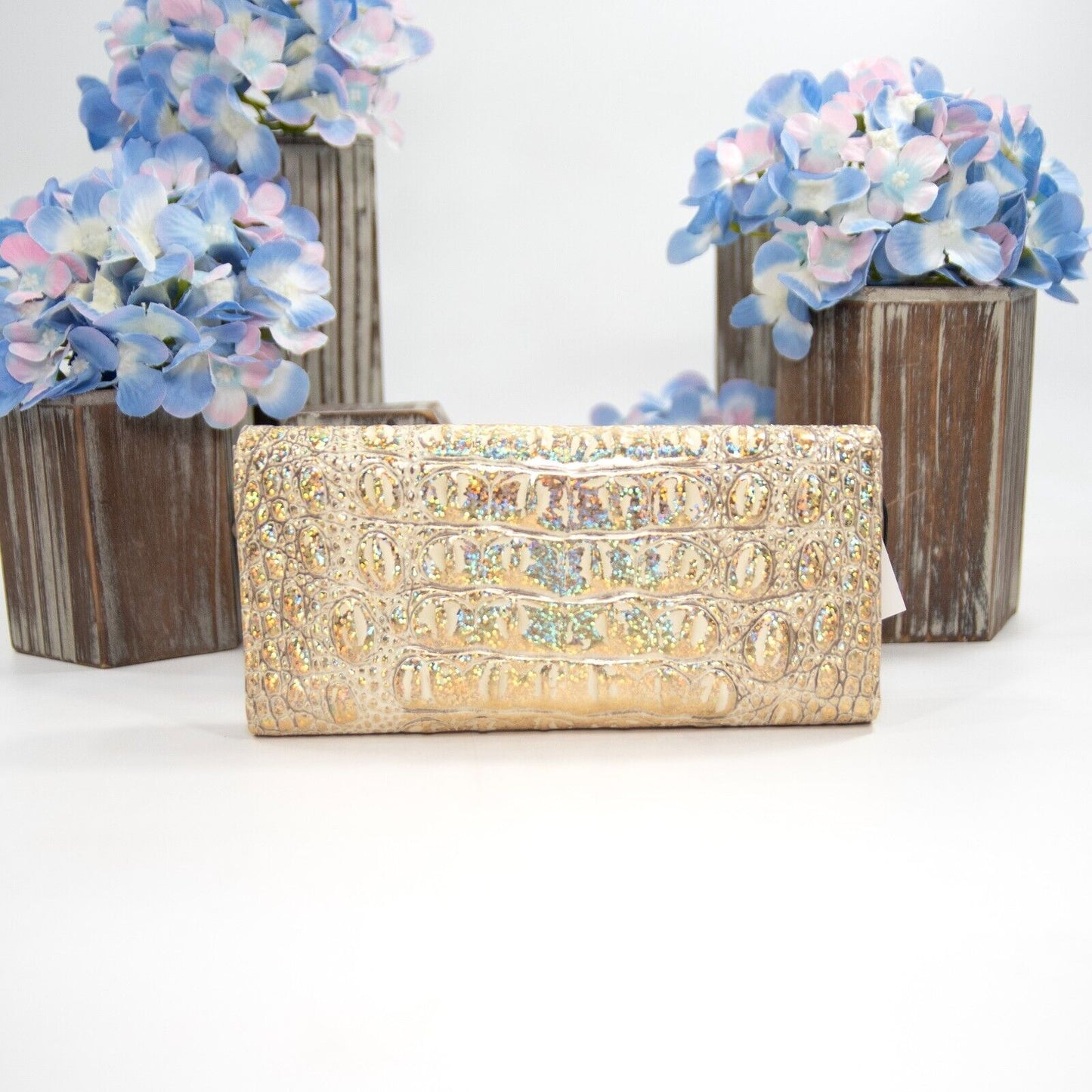 Brahmin Gold Hologram Ombre Iridescent Glitter Leather Veronica Flap Wallet NWT