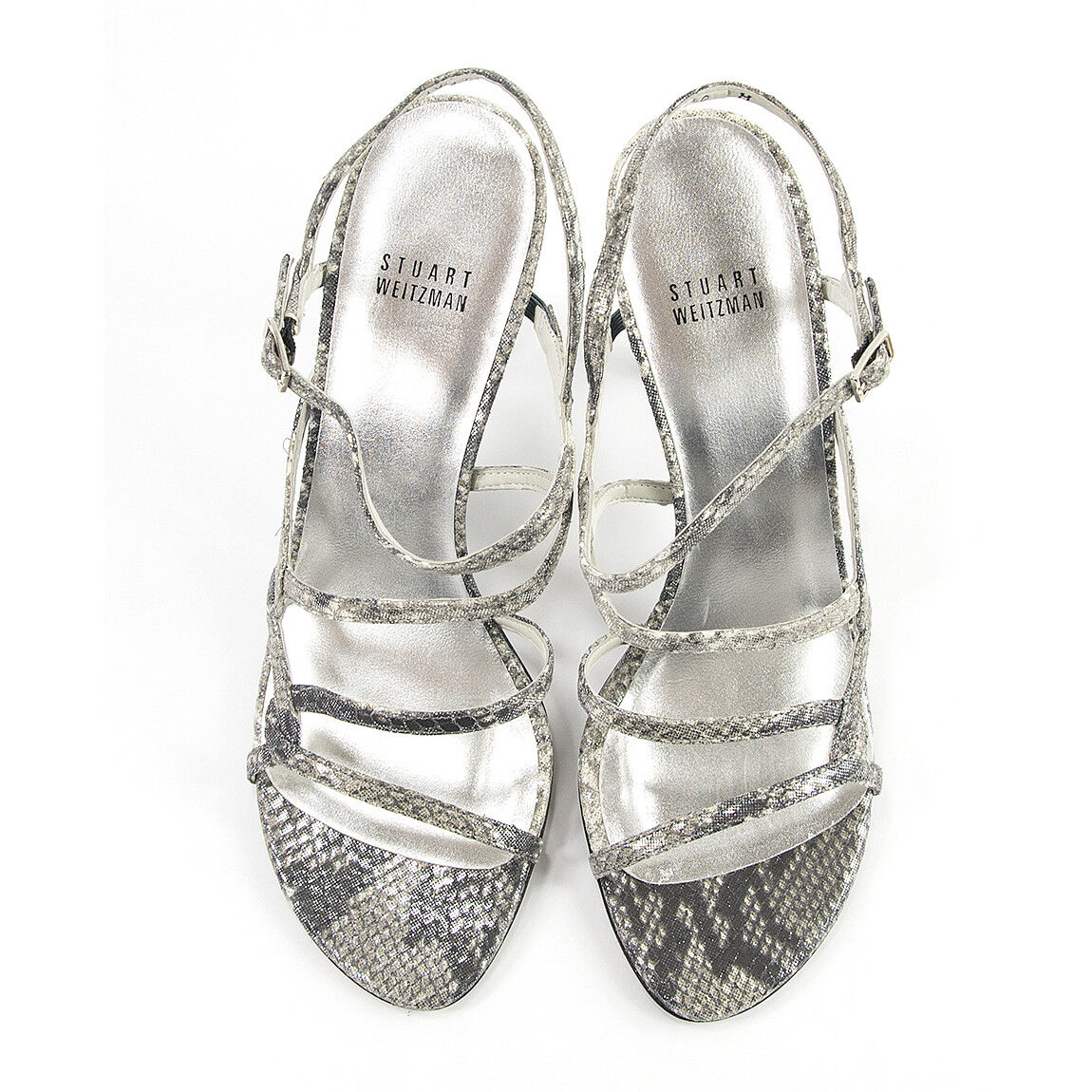 Stuart Weitzman Cosacrobat Silver Cosmic Serpent Leather Strappy Heels 10 NIB