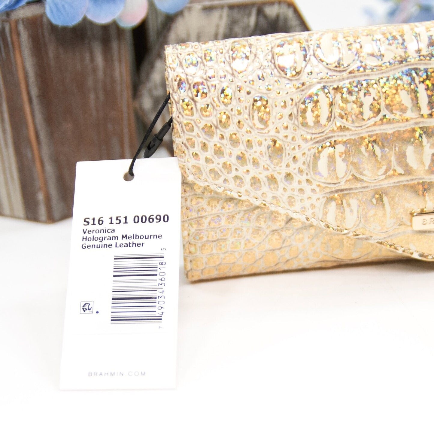 Brahmin Gold Hologram Ombre Iridescent Glitter Leather Veronica Flap Wallet NWT