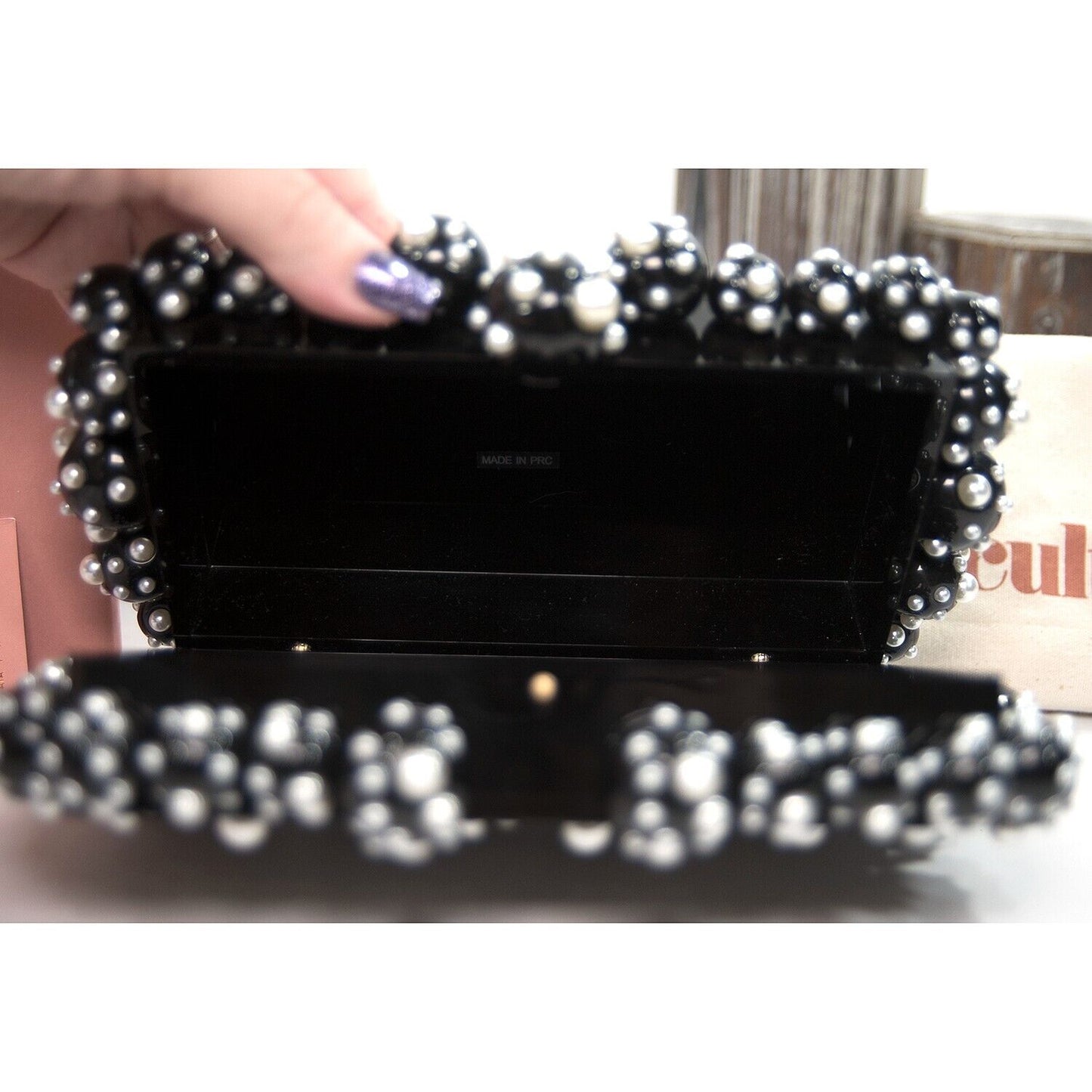 Cult Gaia Black Pearl Eos Bubble Acrylic Clutch Box Bag NWT