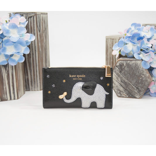 Kate Spade Ellie Elephant Logo Embellished Small Slim Bifold Wallet NWT