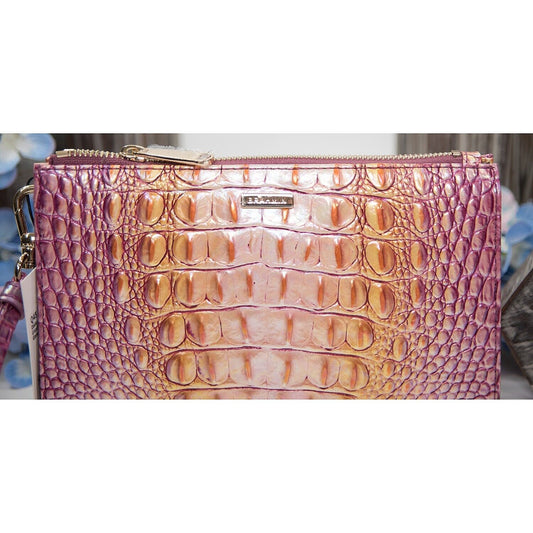 Brahmin Grapefruit Ombre Metallic Melbourne Leather Daisy Clutch Wristlet NWT