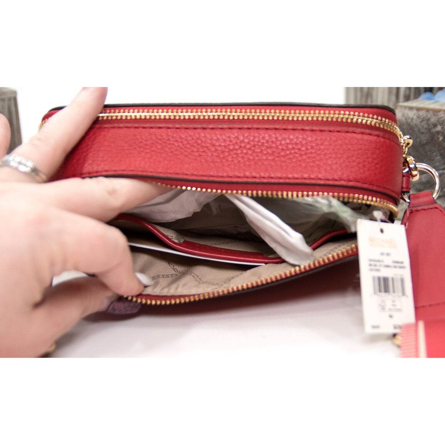 Michael Kors Red Leather Jet Set Small Double Zip Chain Camera Crossbody Bag NWT