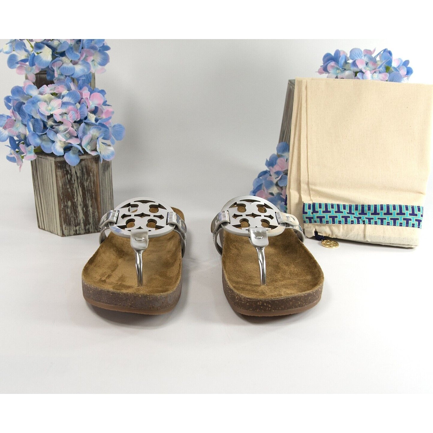 Tory Burch Silver Mirror Metallic Miller Cloud Slide Sandal Sz 6 NIB