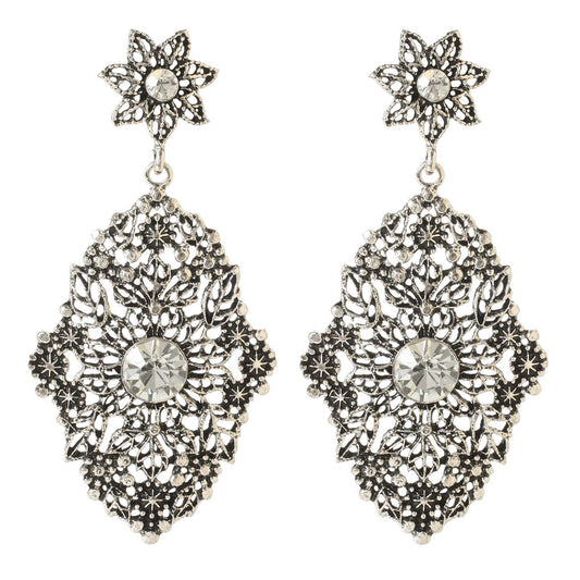 Amrita Singh Antique Silver Crystal Calypso Filagree Earrings ERC 52 NWT