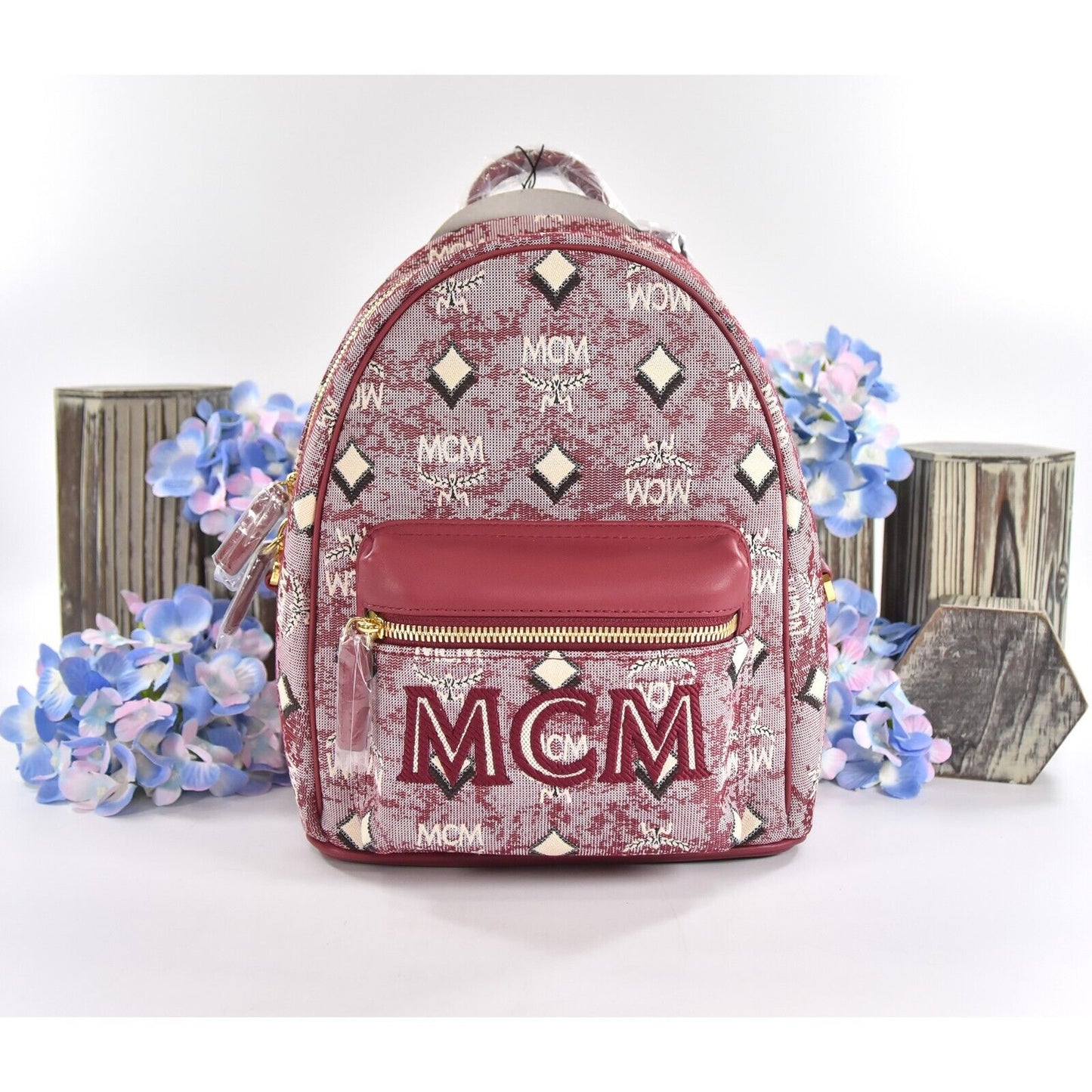 MCM Vintage Jacquard Monogram Mini Backpack Red 1302728