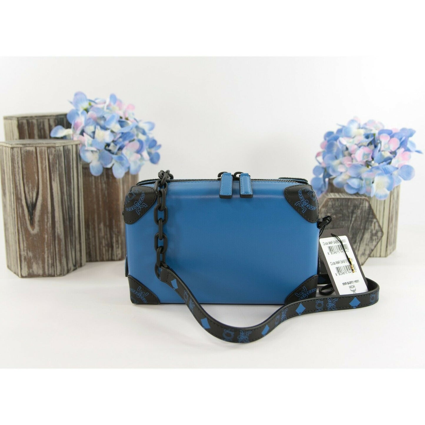 MCM White & Blue Crossbody PVC Authentic Bag