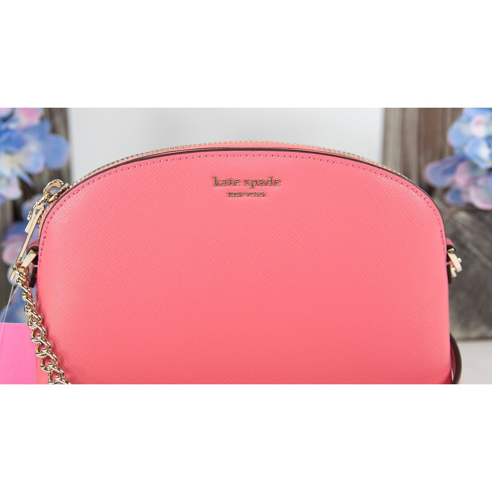 Kate Spade Light Pink Leather Small Dome Crossbody Purse Shimmer Pink Zip Top