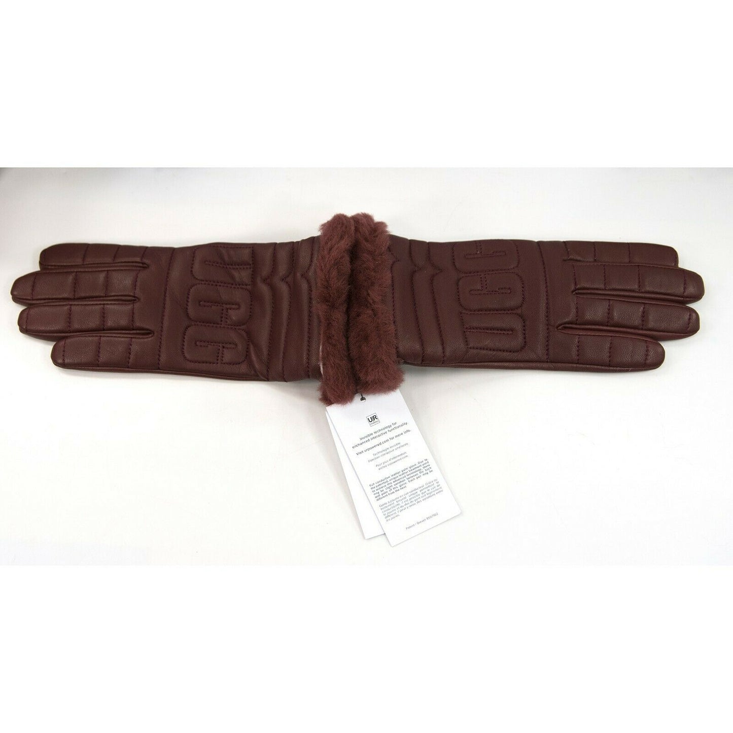 Ugg Burgundy Quilted Leather Conductive Tech Palm Shearling Fur Gloves Small