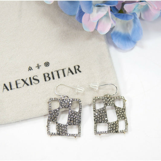 Alexis Bittar Crystal Modern Georgian Checkerboard Rhodium Drop Earrings NWT