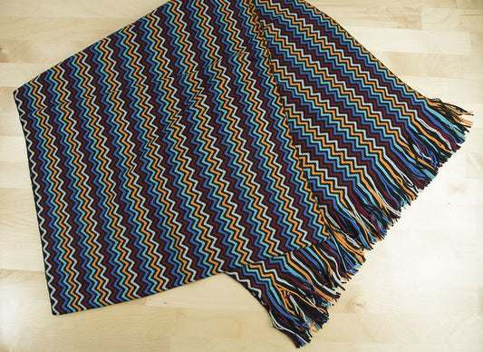 Missoni Green Blue Black Chevron Zig Zag Orange Label Fringe Oblong Scarf NWT