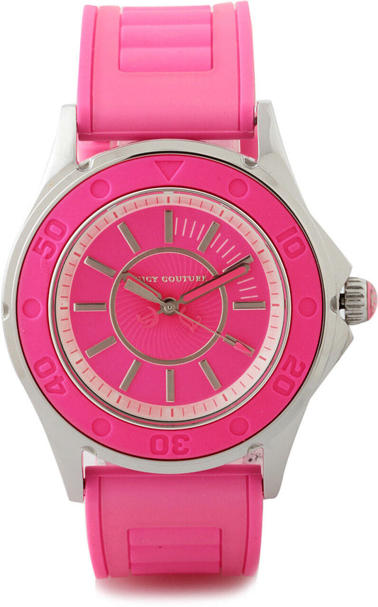 Juicy Couture Rich Girl Pink Neon Silicone Rubber Strap Silver Runway Watch