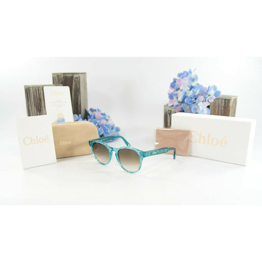 Chloe CE753S Aqua Gold Gradient Acrylic Metal Logo Sunglasses NWT Case