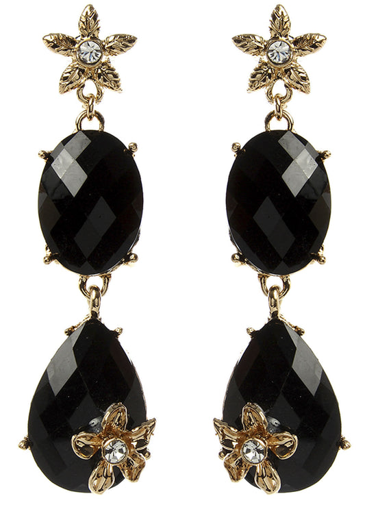 Amrita Singh Black Resin Crystal Villandry Floral Earrings ERC 9953 NWT