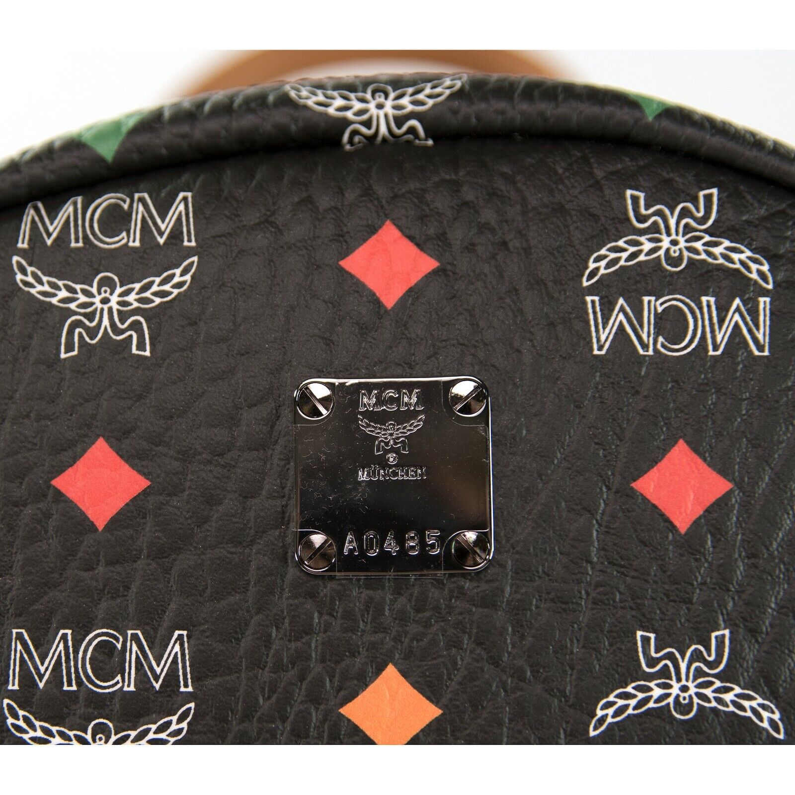 MCM Large Monogram Tote Bag Leather Red Black