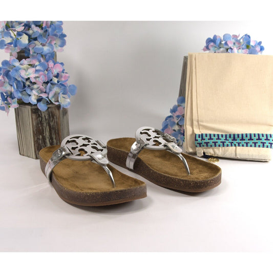 Tory Burch Silver Mirror Metallic Miller Cloud Slide Sandal Sz 6 NIB