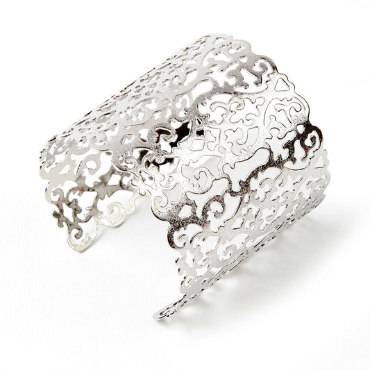 Amrita Singh Bravos Textured Filigree Scroll Silver Wide Cuff Bracelet NWT