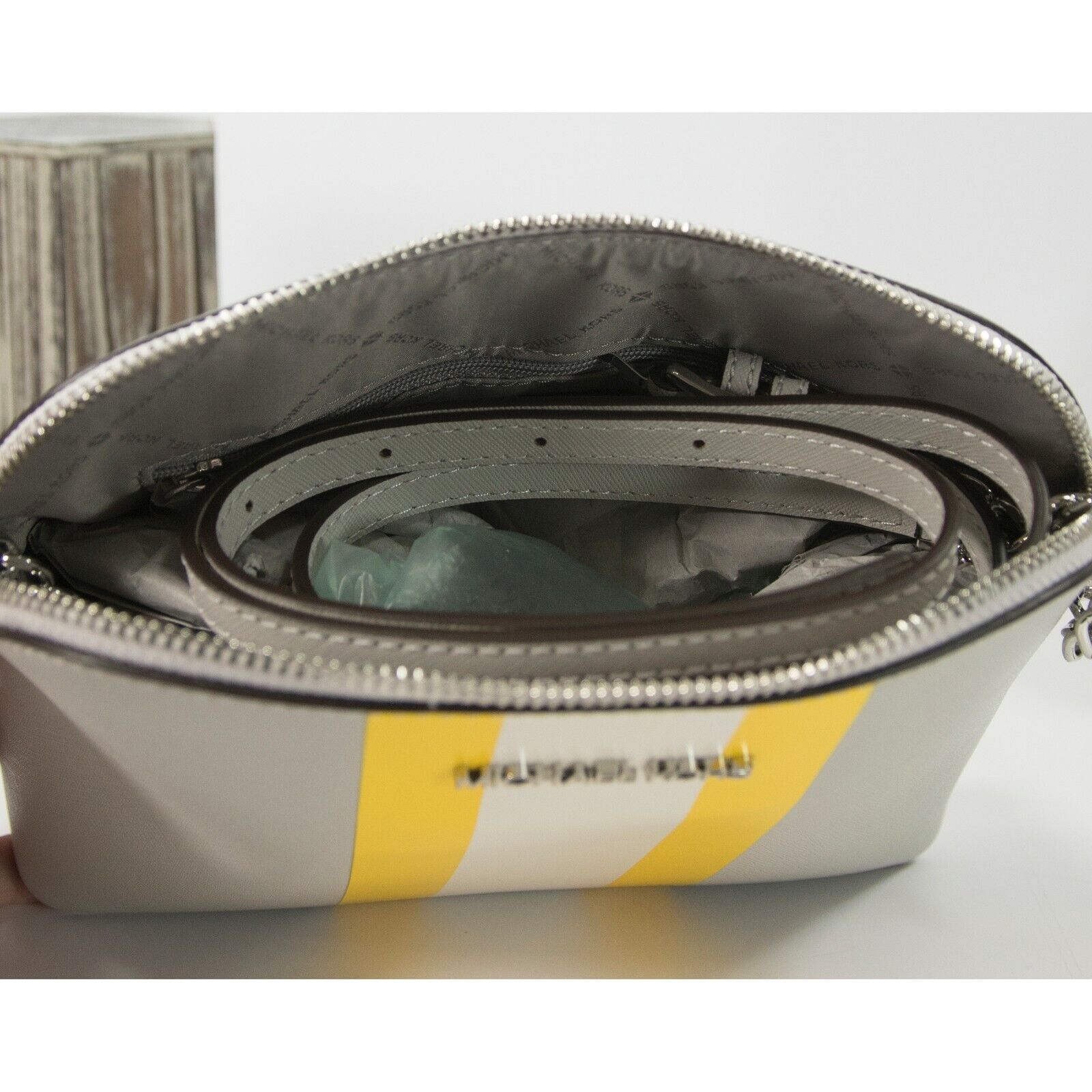 Michael Kors Aluminum Saffiano Leather Cindy Large Dome Crossbody Bag –  Design Her Boutique